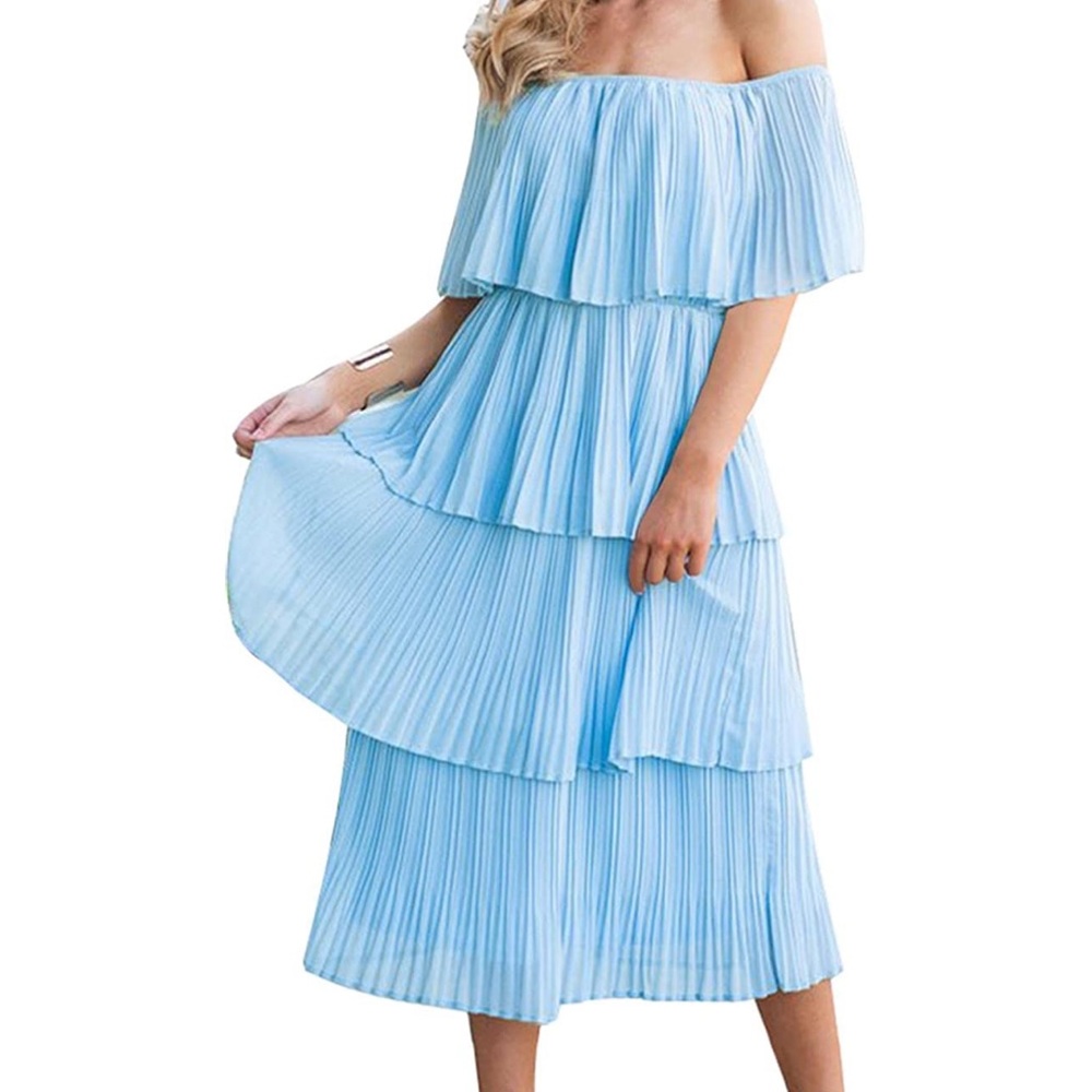 Midi Blue Pleated Dress